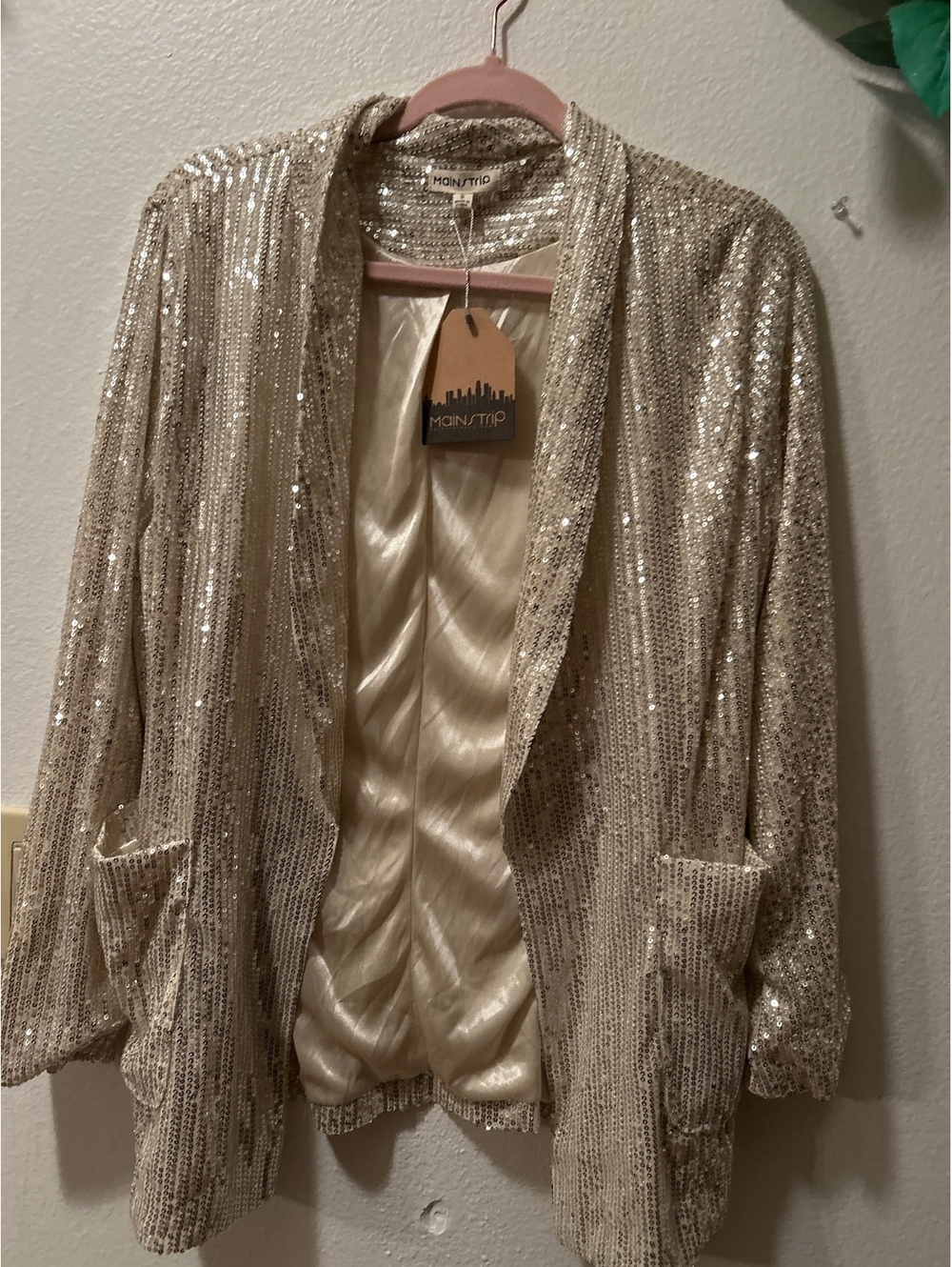 Mainstrip Gold Sequin Open Front Blazer Jacket Size S